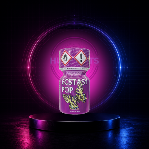 Ecstasy Pop 10 ml on a HuffSluts magenta neon studio background