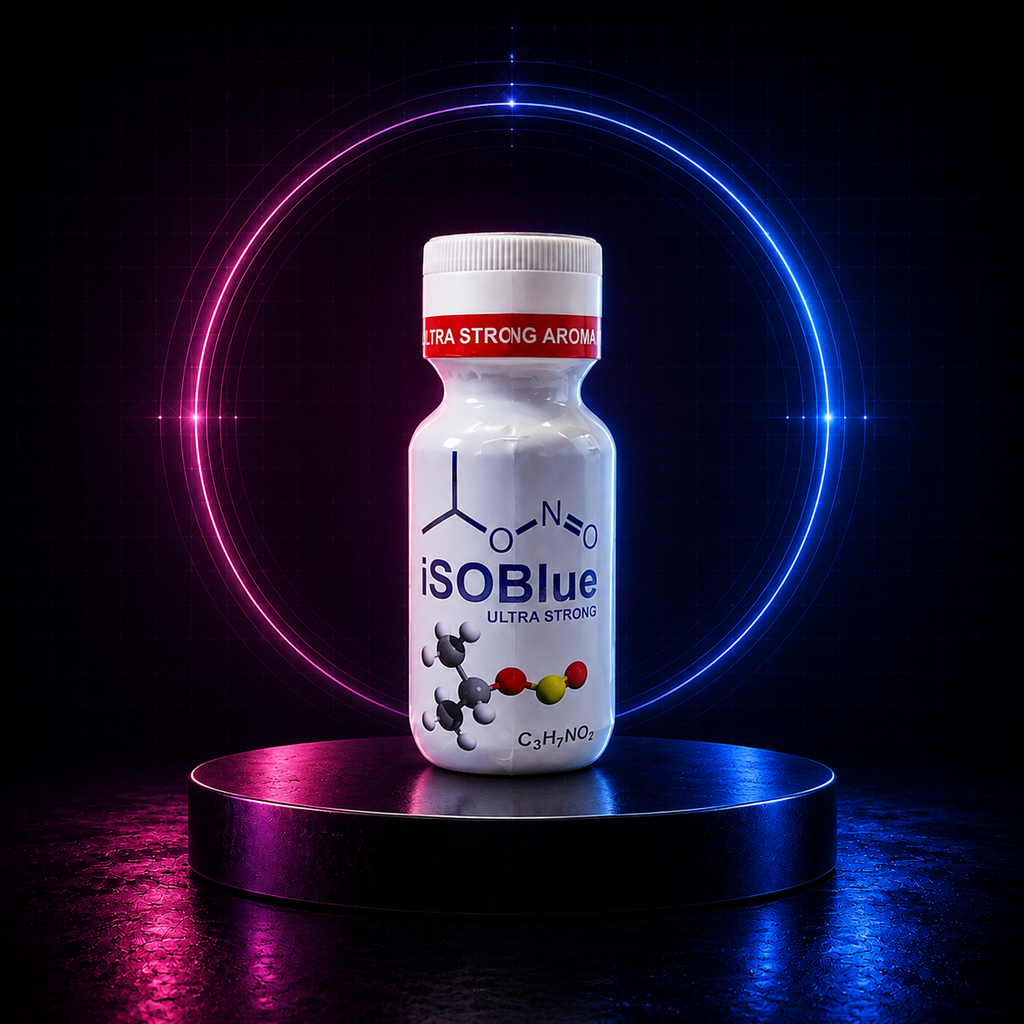 iSOBlue Ultra Strong 22 ml on a blue and magenta HuffSluts neon laboratory stage