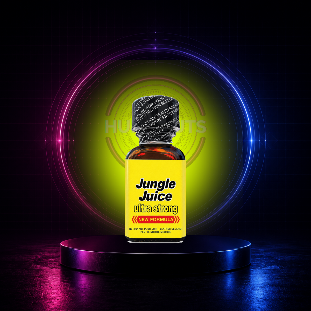 Jungle Juice Ultra Strong New Formula 25 ml on a HuffSluts acid-lime neon studio background