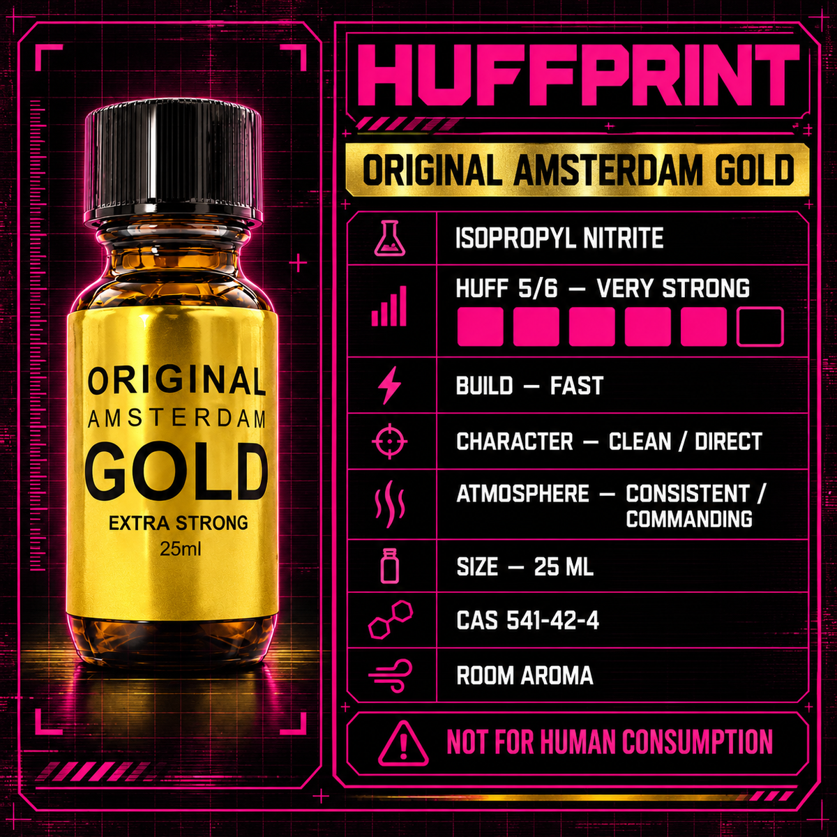 Original Amsterdam Gold 25 ml HUFFPRINT, Isopropyl Nitrite, Huff Level 5 of 6