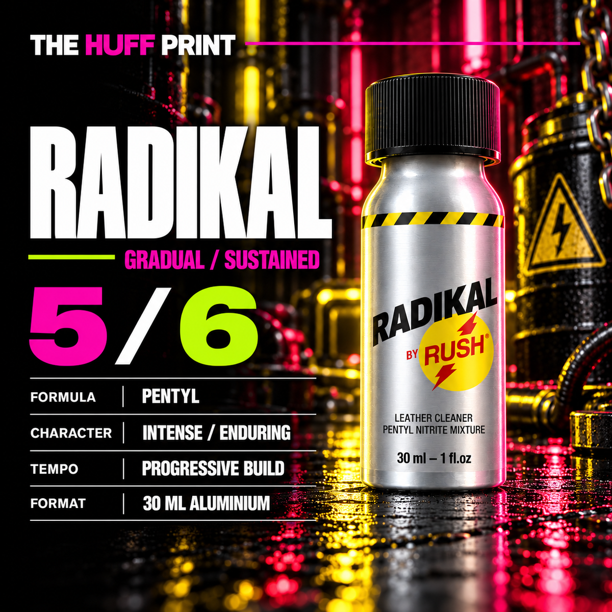 Radikal by Rush 30 ml HuffPrint — pentyl, gradual and sustained, Huff Level 5 of 6