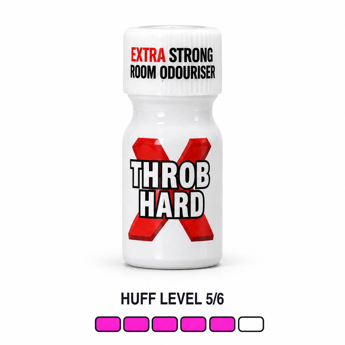Throb Hard 10 ml clean product image with six-block pink Huff Level 5 of 6 bar