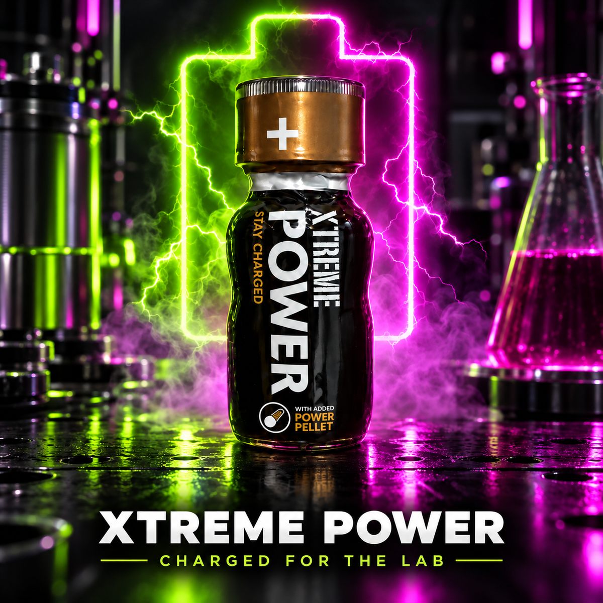 Xtreme Power 22 ml neon hero with accurate bronze battery-style bottle